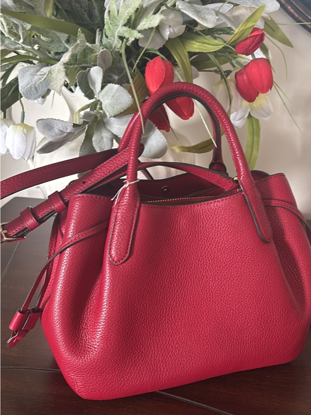 kate spade Red Pebbled Leather Satchel with Gold Hardware - Picture 3 of 7
